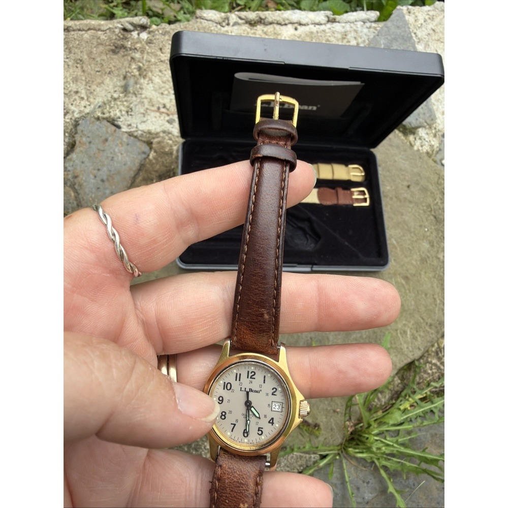 VTG L.L. Bean Quartz Analog Field Watch Boxed Set 3 Multi Leather Bands Rare - Picture 15 of 16